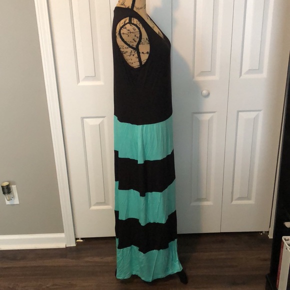 NWOT The Hanger Black/Turquoise Stripe Maxi Dress - Picture 4 of 6